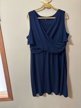Lands' End Deep Navy Sleeveless Wrap-Style Midi Dress